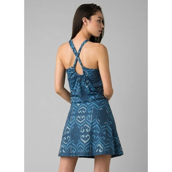 PrAna Avore Dress‎ Patterned Halter Cross Back Blue - Picture 2 of 7